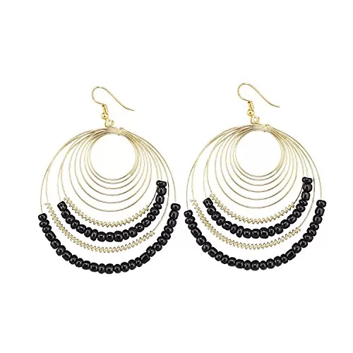 Designer Dangle and Drop Black Beads Earrings for Girls