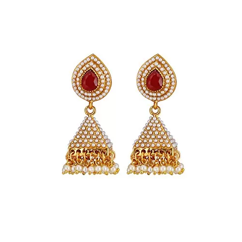 Stylish Gold Plated Ruby Stone Pearl jhumki Earrings for women