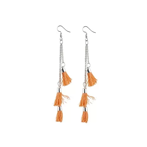 Fashion Lightweight Hook Dangler Hanging Earrings with Orange Tassels Beads
