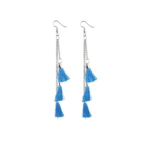 Tassel Base Metal Hanging Earrings for Women & Girls Blue