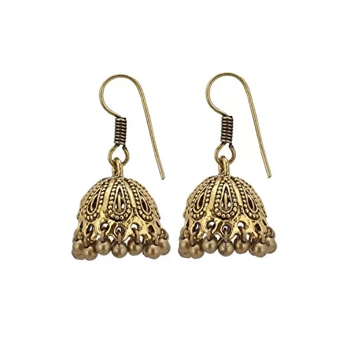 Handmade Gold Plated Oxidised Jhumki Earrings For Women