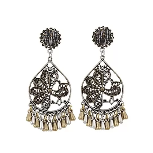 Designer German Silver Afghani Oxidised Earrings for Women