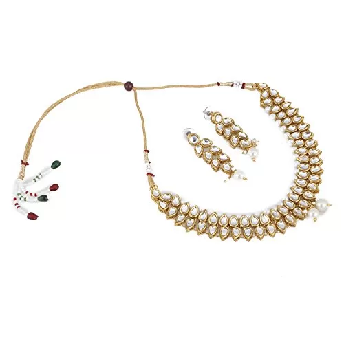Golden Kundan Jewellery Set With Earrings For Women / Girls