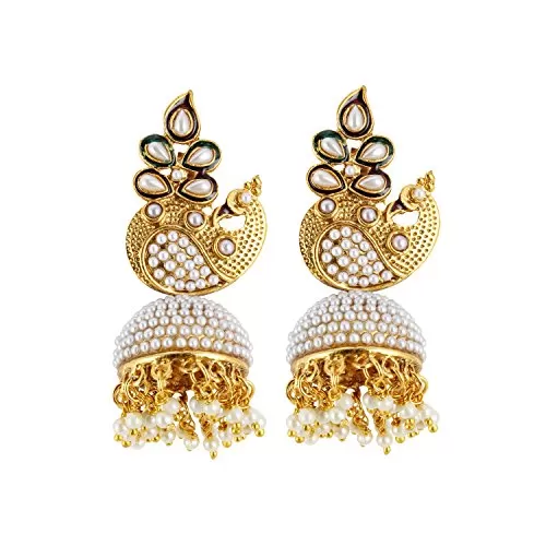 Stylish High Quality Traditional Pearl Kundan Jhumki Earrings For Women & Girls