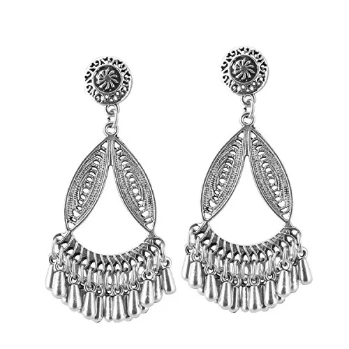 Designer German Silver Engraved Oxidized Earrings for Women and Girls