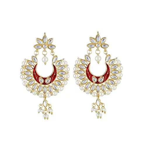Traditional Red Kundan Chandbalis Earrings for Women