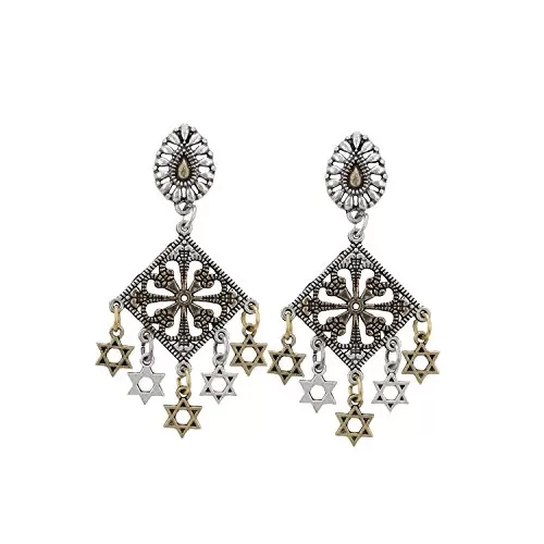Designer German Silver Afghani Golden and SIlver Dangler Earrings for Girls and Women