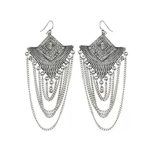 Stylish Drop Chain Oxidized Silver Earrings for Women
