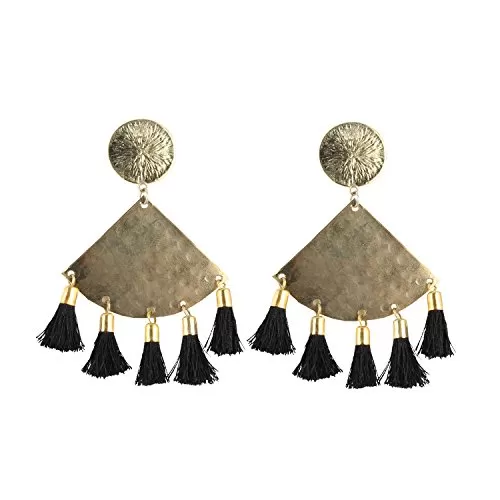 Non-precious Metal Oxidized Gold Tassel Earrings for Women & Girls Black