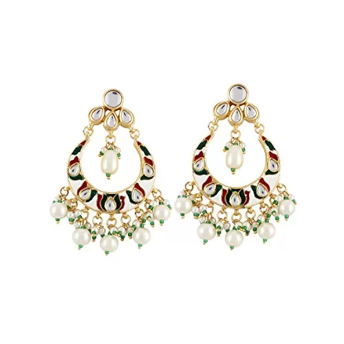 Stylish Traditional Pearl Kundan Chandbalis Earrings For Women & Girls