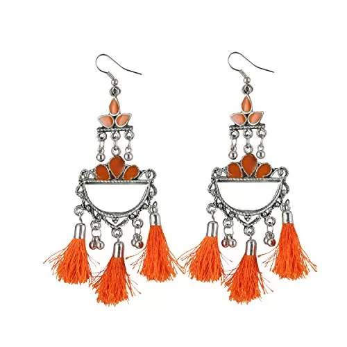 Designer German Orange Afgani Silver Oxidised Earrings for Women