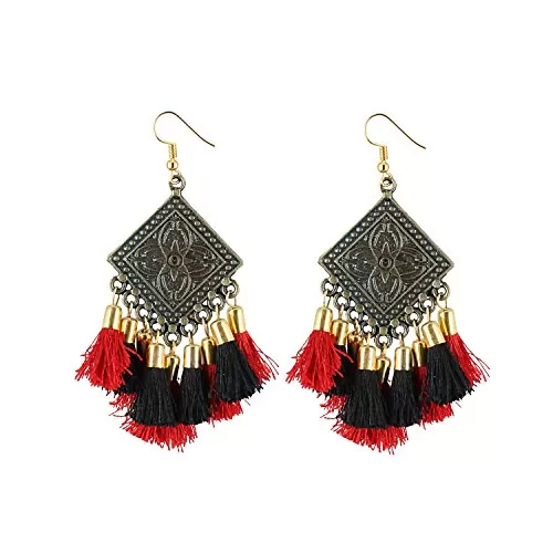 Designer Oxidized Red Tassel Earrings for Women and Girls