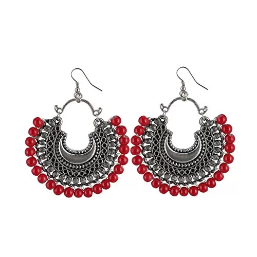 Designer German Silver Red Oxidized Silver Earrings for Women