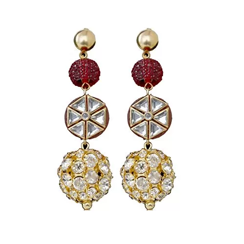Stylish Golden Maroon Crystal Fashion Earrings for women