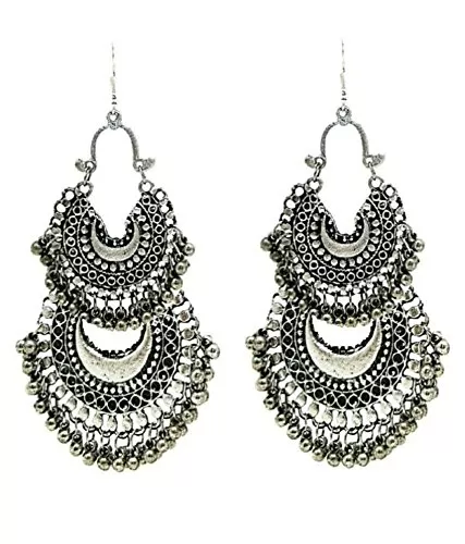 Designer Silver Oxidised High Classy Luxury Hot Selling Double Decker Afghani Earrings for Women and Girls