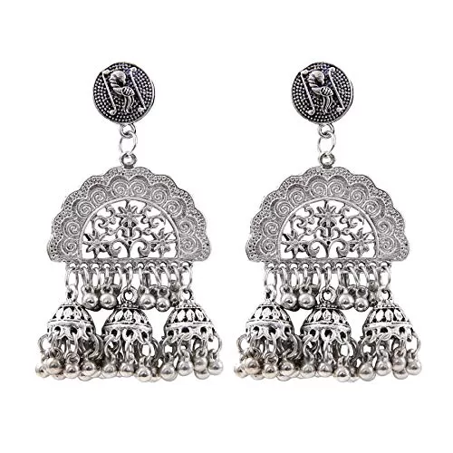 Designer Jhumki Style Silver Oxidized Earrings for Women