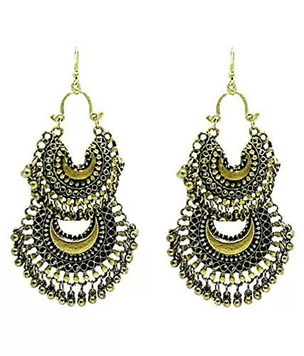 Designer Double Style Golden Oxidised Chandbali Earrings for Women