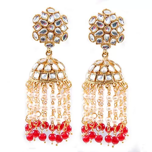 Stylish Traditional Pearl Kundan Jhumki Earrings For Women & Girls
