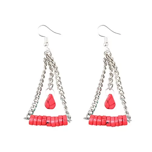 Stylish Red Beads Silver Chain Designer Earrings for Girls & Women