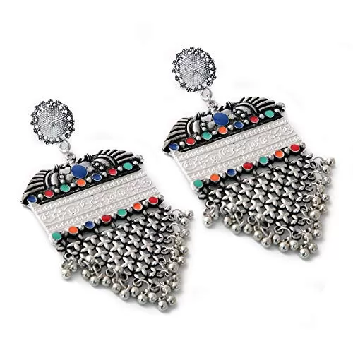 Beads Base Metal Earrings for Women & Girls Silver