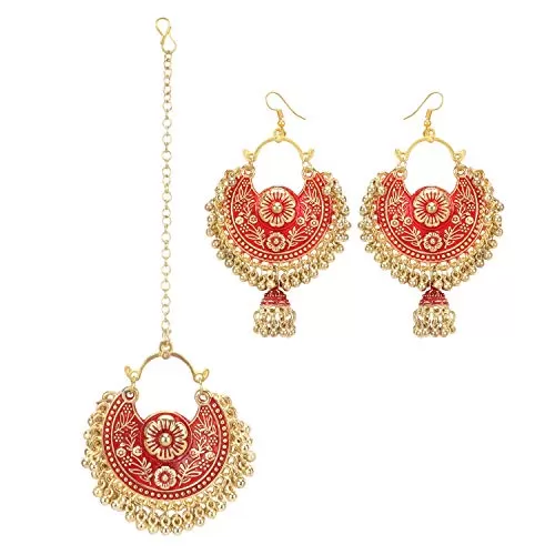 Stylish Golden Oxidised Navratri Collection Earrings with Maang Tikka for Women and Girls