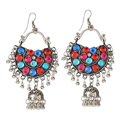 Afgani Chand German Silver Oxidized Fashion Jewellery Fancy Party Wear Earrings