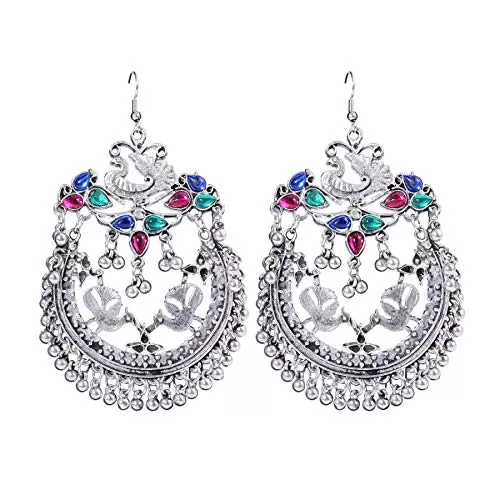 Designer Silver Oxidised High Classy Luxury Hot Selling Double Decker Afghani Earrings for Women and Girls