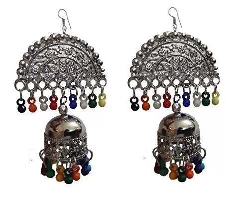 Designer Multi Colour Beads Silver Jhumki Earrings for Women