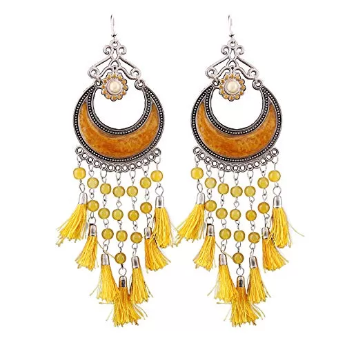 Fashion Stylish Oxidized Silver Yellow Tassels Earrings for Women