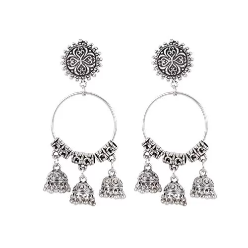 Indian Traditional Antique Tribal Oxidised Silver Plated Jhumka Jhumki Earrings Jewellery for Women and Girls