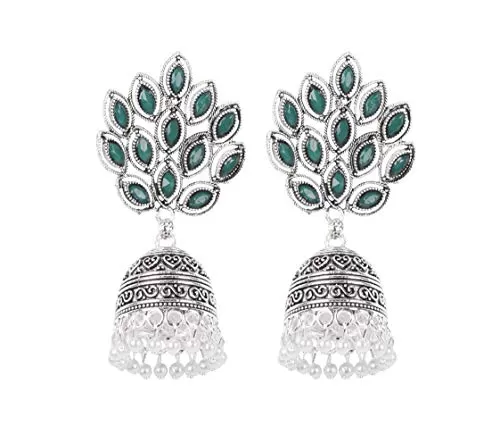 Indian Traditional Peacock Stone Elegant Jhumki Earrings for women and Girls