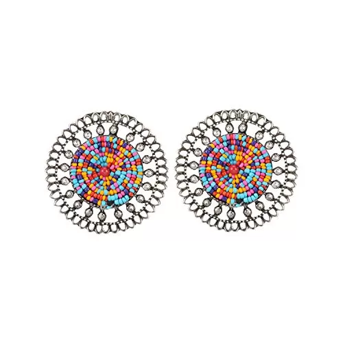 Stylish Antique Finish Multi Colour Embroidery Elegant oxidised Stud Earrings for Women and Girls