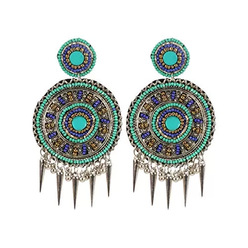 Stylish Hand Embroidery Multi Colour Beads Oxidized Earrings for Girls