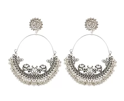 Bollywood celebrity Anushka inspired big traditional German Silver Oxidised chandbali Dangle Drop Earrings for women and girls