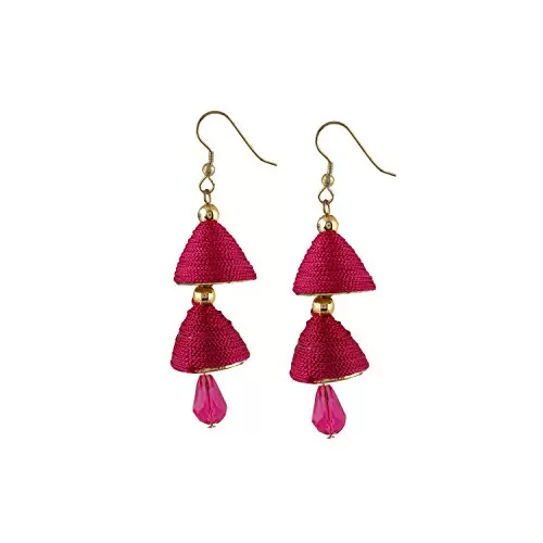 Designer Pink Thread Jhumki Earrings for Women and Girls