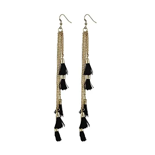 Fashion Lightweight Hook Dangler Hanging Earrings with Black Tassels Beads