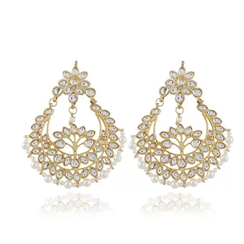 Traditional Pearl Non-Precious Metal Chandbalis Dangle Drop Earrings for Women(Golden)
