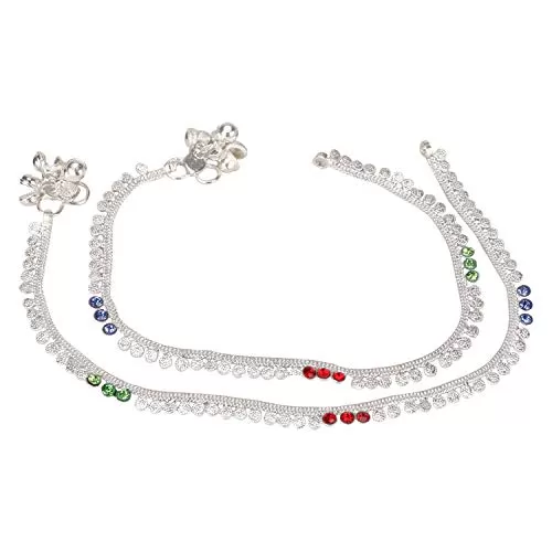 Beads Studded Silver Anklet/payal for Women/Girls (Silver)