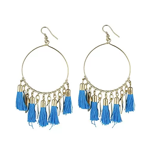 Designer Light Weight Light Blue Bali Style Tassel Earrings for Girls and Women