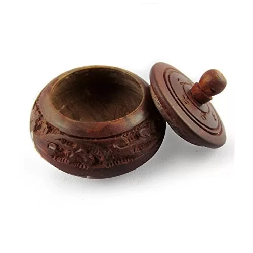 Shingar Box Brown Wood Handicrafts-Sindoor Box