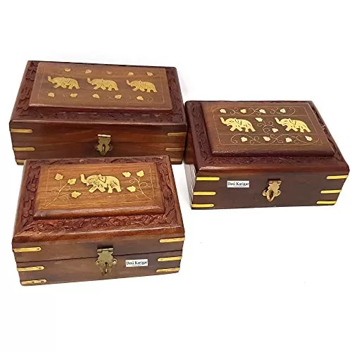Wooden Handcrafted Decorative Jewellery Storage Box Size(LxBxH-8x5x2.5) Inch Set of 3