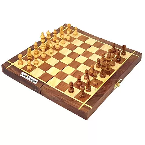 Wooden Handmade Standard Classic Chess Board Game Foldable Size 12 Inches