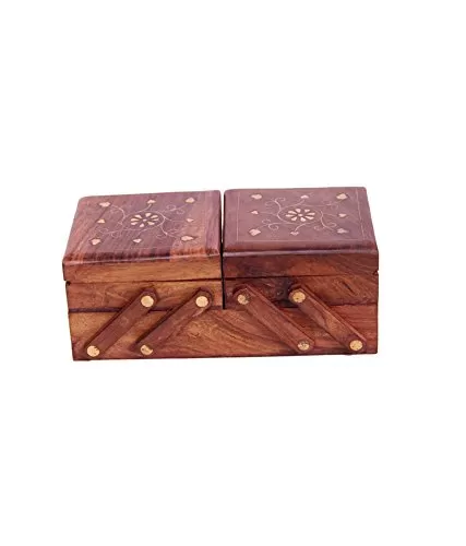 Brown Beautifully Handcrafted Sliding Wooden Decorative Jewellery Storage Box