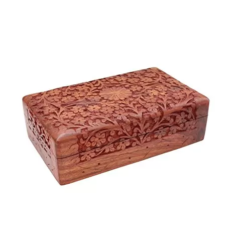 Handmade Wooden Carved Jewellery Box for Women Jewel Organizer Flower