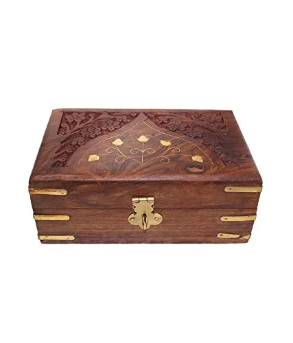 Brown Wooden Box with Red Cloth Finishing