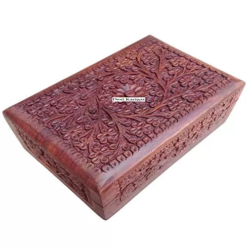 Wooden Jewellery Box Fine Kashmiri Carving Decorative Handicraft Gift Item