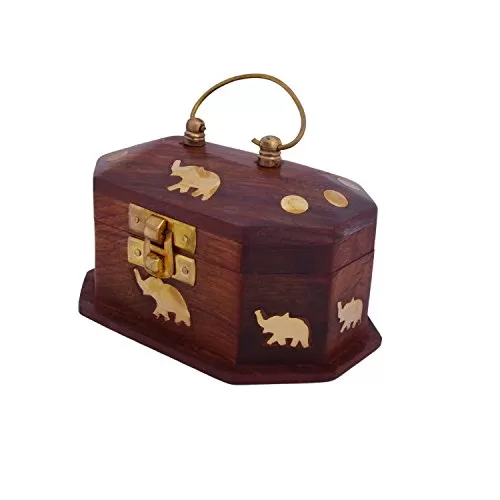 Wooden Mini Jewellery Box with Embossed Elephant with Golden Touch