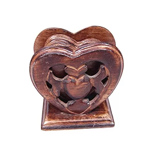 Wooden Heart Shape Wooden Tea Coster Suitable for Wine Glasses Beer Bottles Whiskey Glasses and Any Hot and Cold Drinks