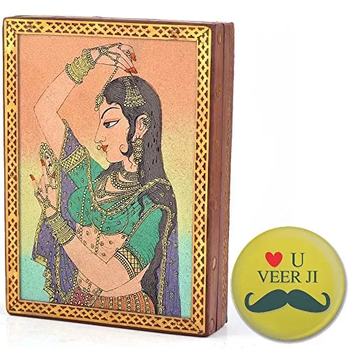 Meera Wooden Gemstone Painting Jewelry Box (19.05 cm x 13.97 cm BrownHCF258)