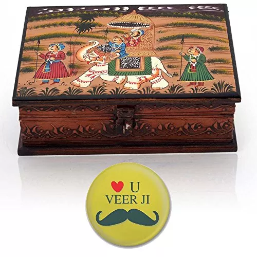 Wooden Hand Painted Jewellery Storage Organiser Box for Women (Dhola Maru)